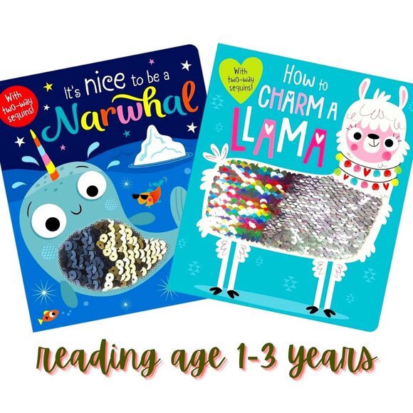 TOUCH & FEEL Sequin Baby Toddler Board book – Llama and Narwhal Ages 1+ yrs NEW - Picture 1 of 3